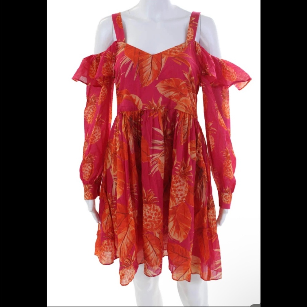 TWIN-SET Red Floral Print Cold-Shoulder Long Sleeve Off Shoulder Mini Dress 12 - Picture 5 of 13